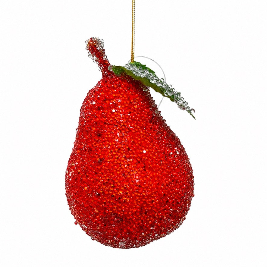 4" Sugared Pear with hanger-RED