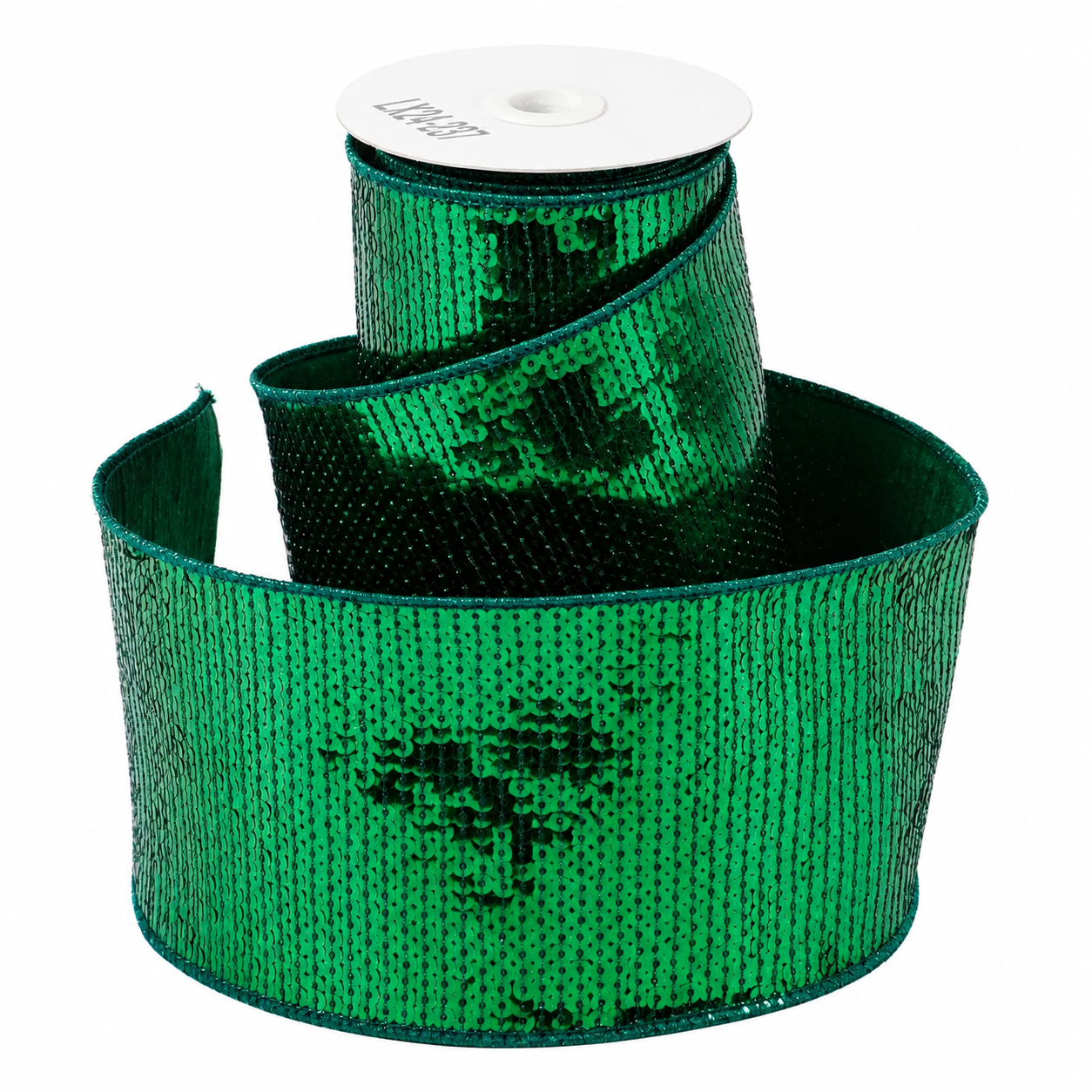 4" X 5 YDS GREEN SEQUINED DUPION BACKED RIBBON
