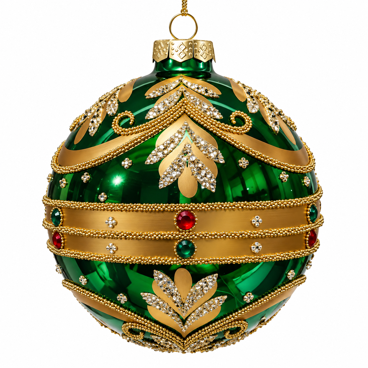 4" Green Glass Ornament with Gold Detail