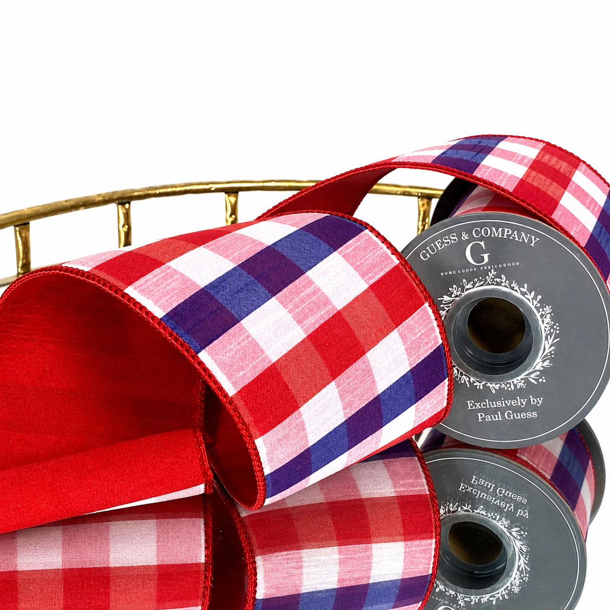 4"X5YD RED/BLUE PLAID WITH RED DUPION BACK