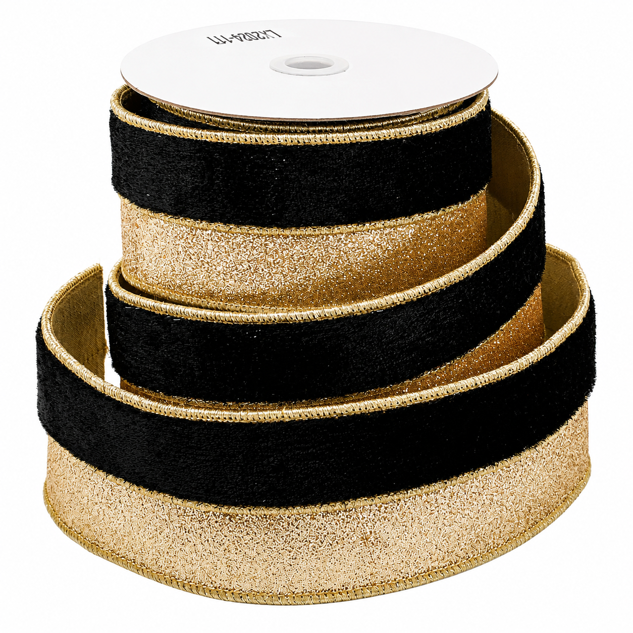 2.5" X 5 YDS BLACK VELVET/GOLD GLITTER DUPION BACKED RIBBON