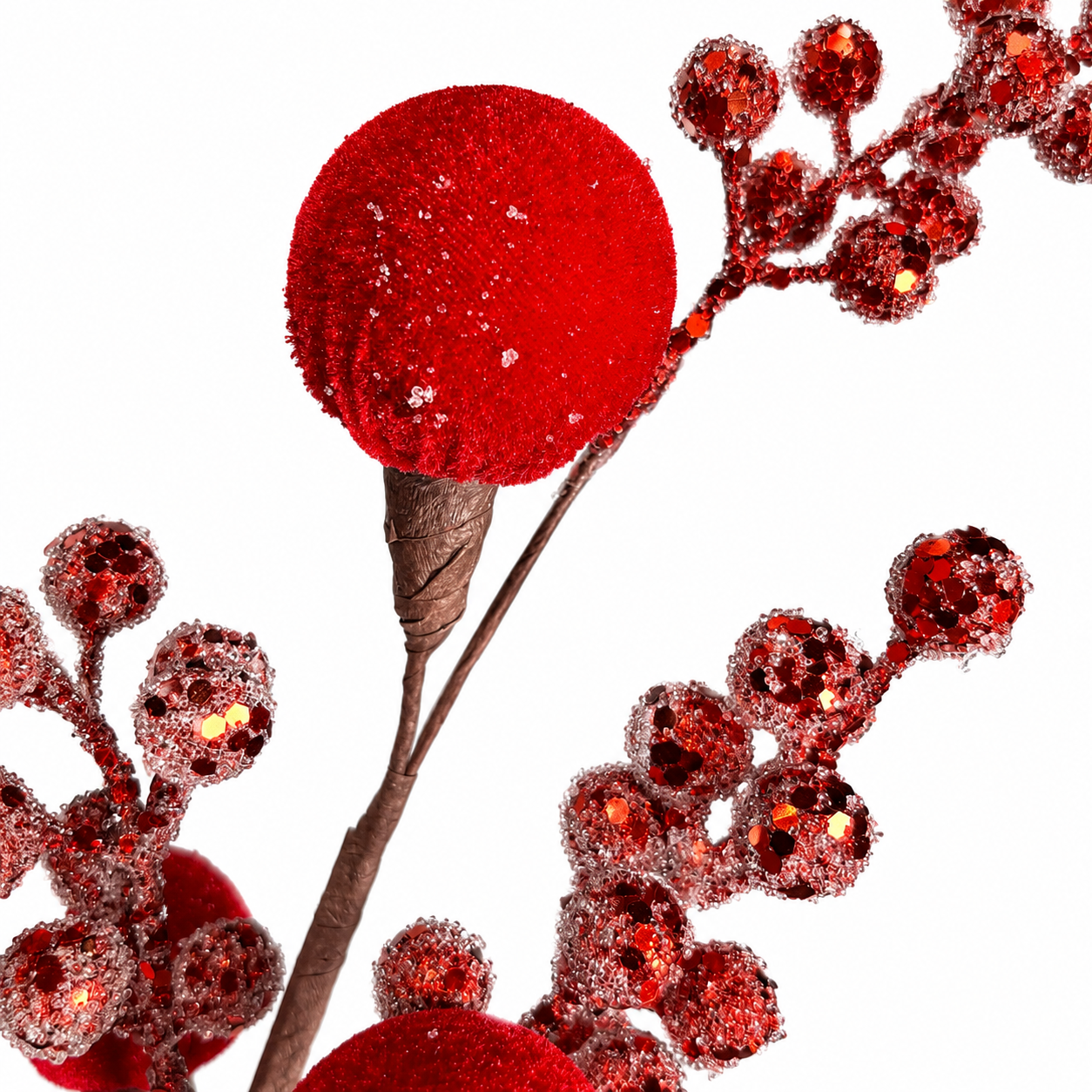 25" Red Berry Spray with Velvet Balls