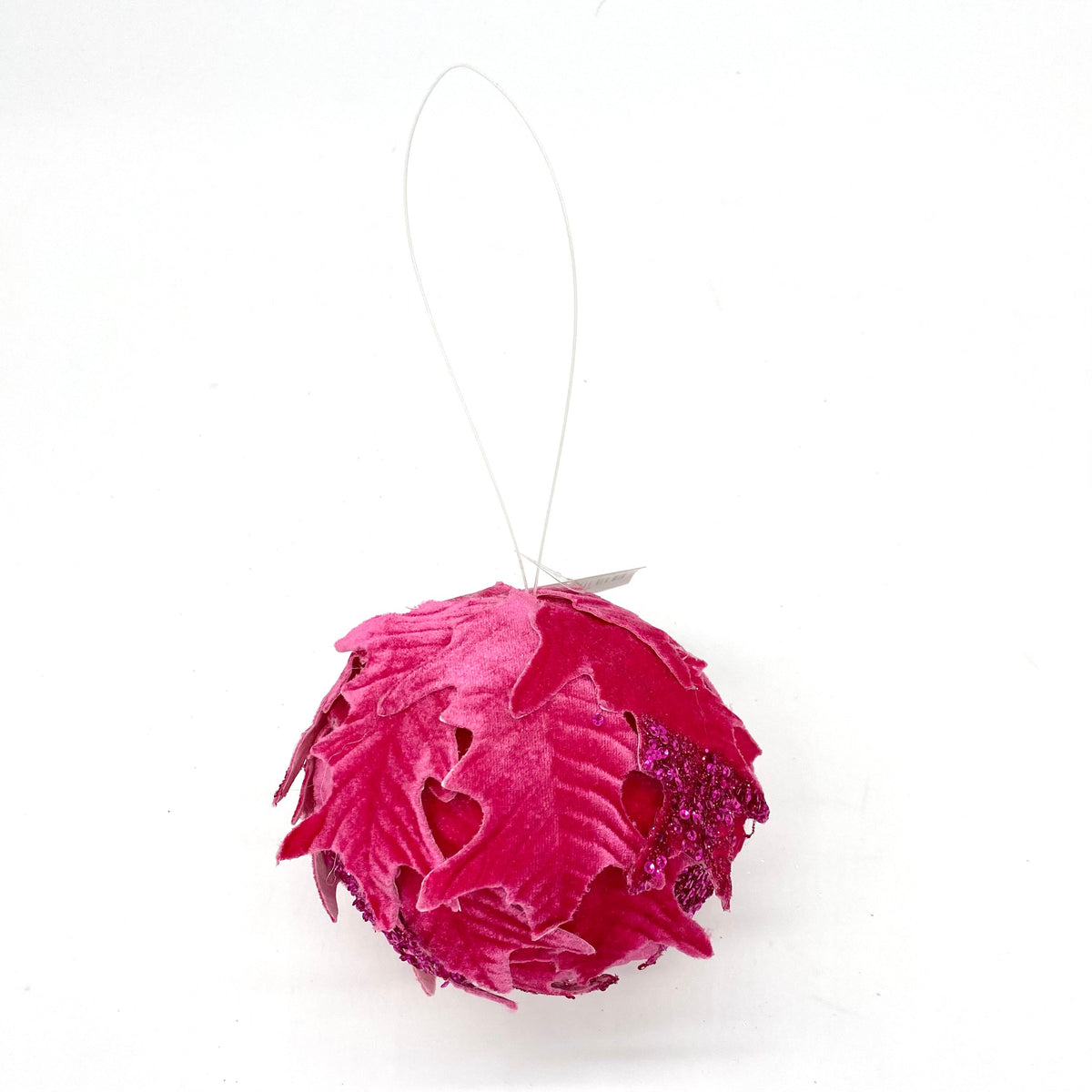 Fuchsia Velvet Leaf Ball Ornament