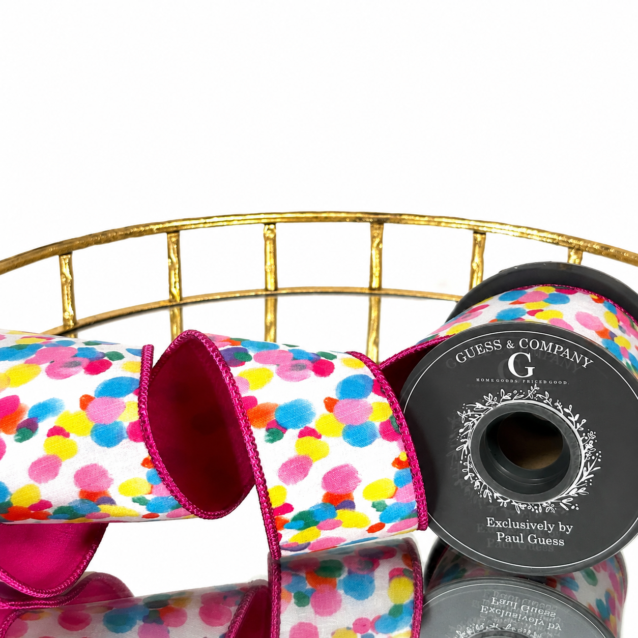 2.5" MULTI DOT PRINT ON POLY COTTON WITH HOT PINK DUPION BACK