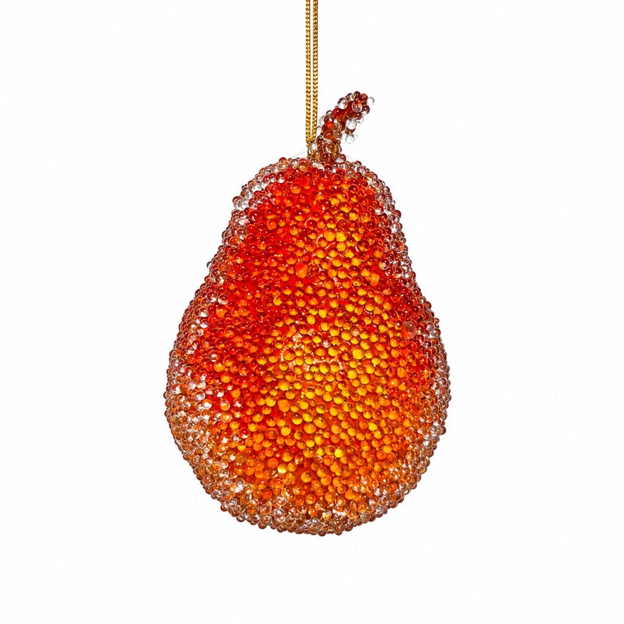 4" Sugared Pear with hanger-YE/RED