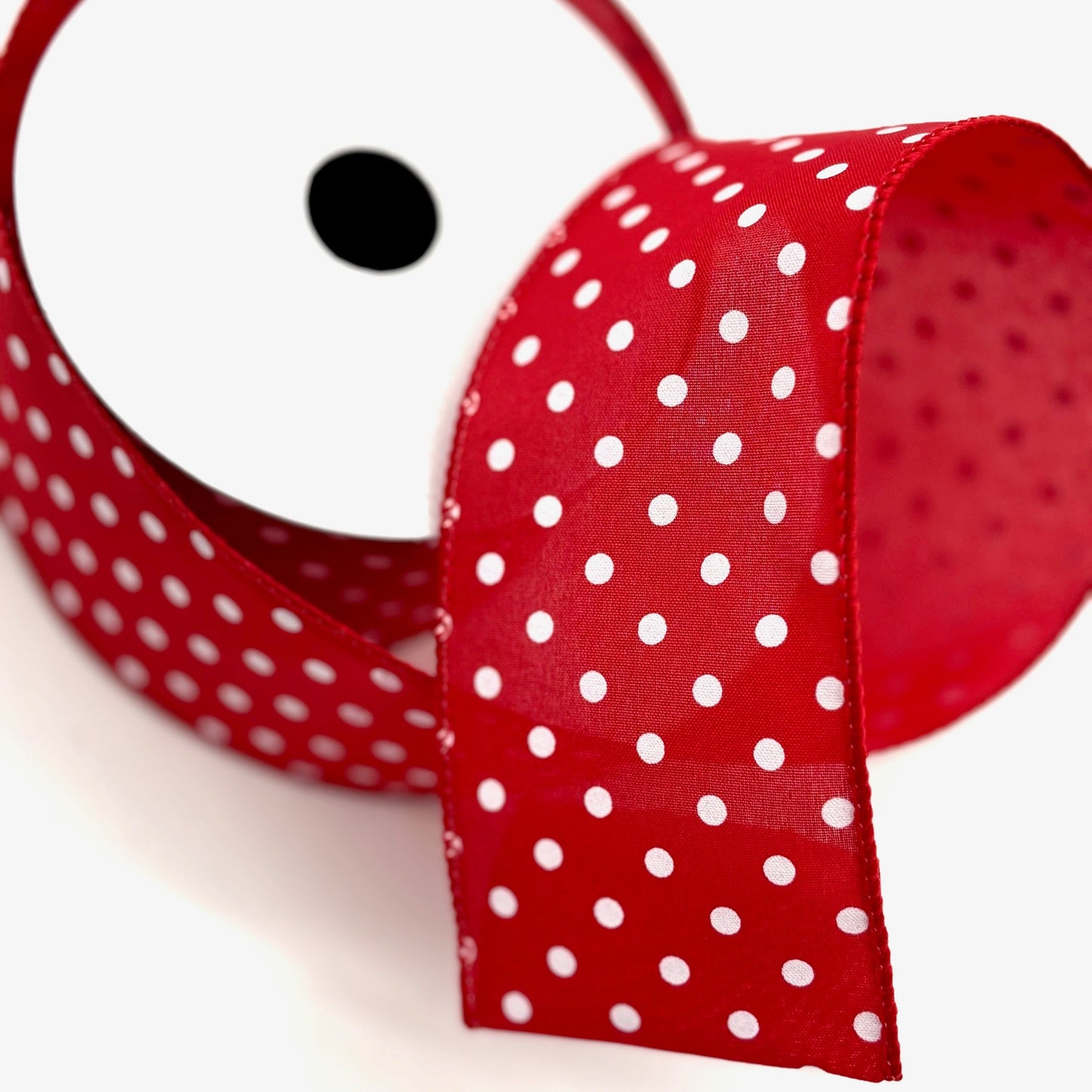 2.5"x10Y WHITE DOT ON RED RIBBON