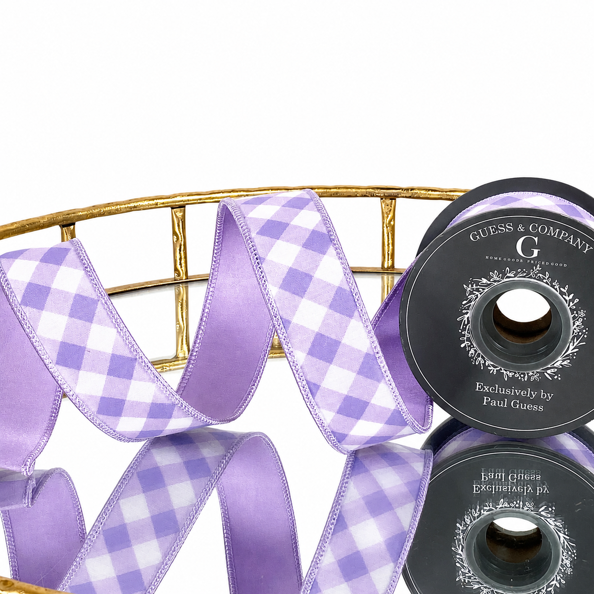 1.5"X5YD LAVENDER WATER COLOR CHECK WITH LAVENDER DUPION BACK