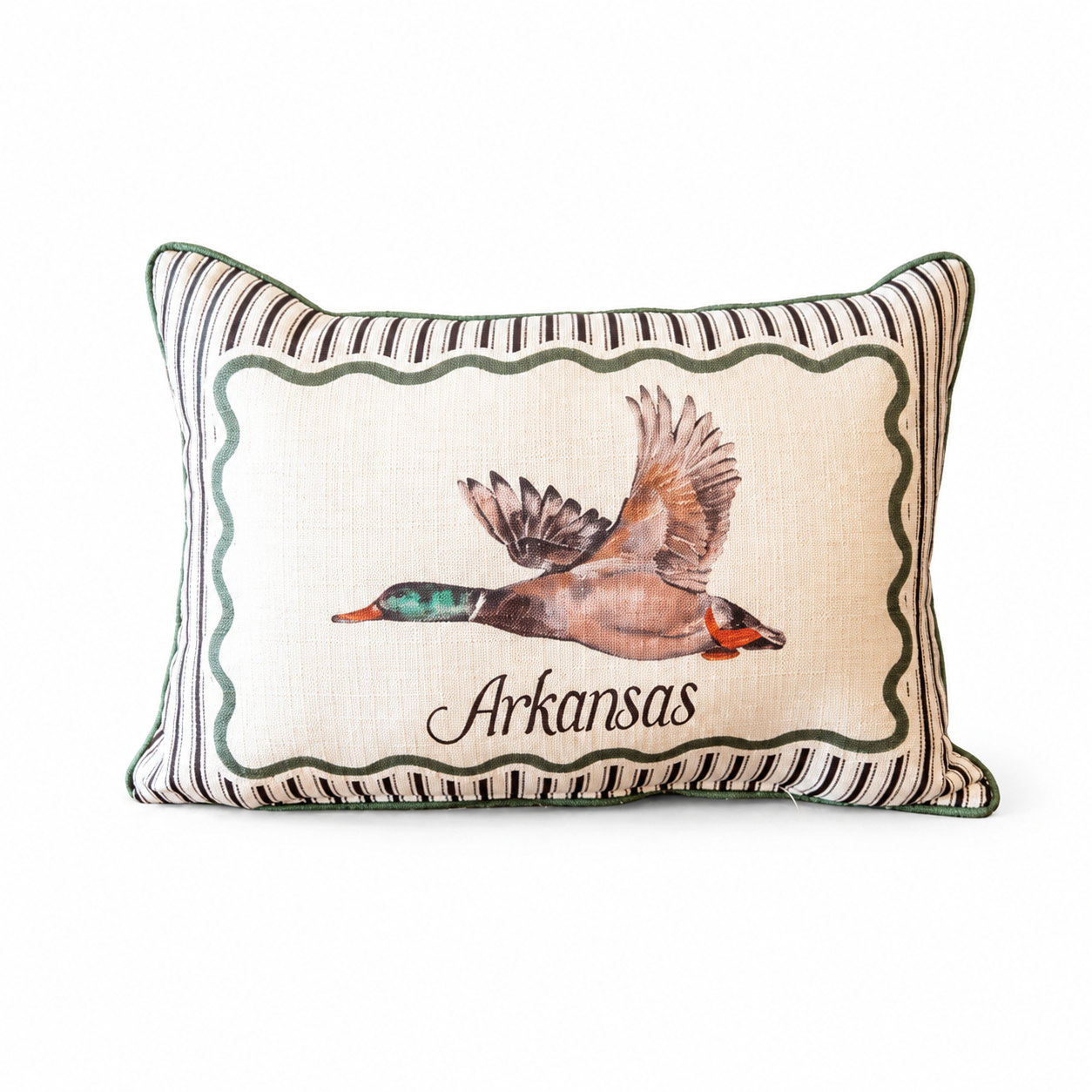 Ticking Mallard Pillow - ARKANSAS - WREATH Piping
