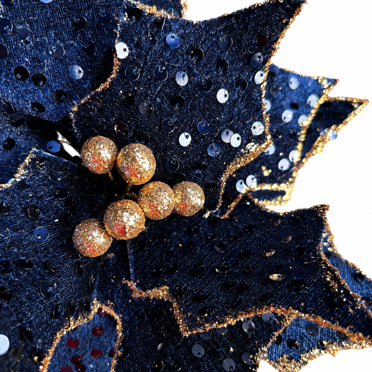 11.5" Diameter Midnight Blue Sequined Poinsettia Stem