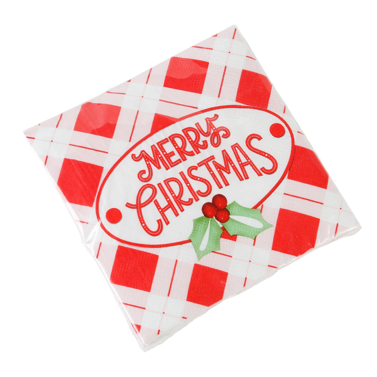 Merry Christmas Holly Beverage Napkin (Pkg of 20)