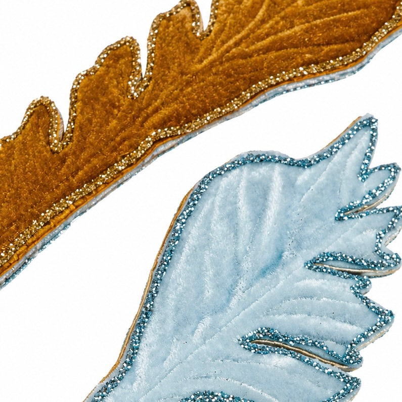 15.5" Double Sided Gold/Blue Frond Leaf Spray
