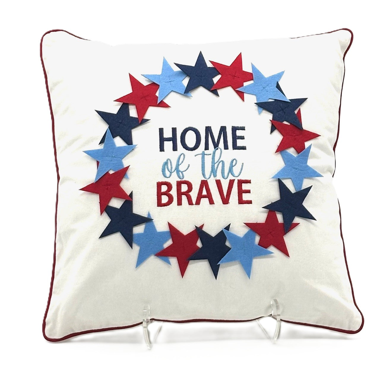 HOME OF THE BRAVE WREATH PILLOW 17" X 17"