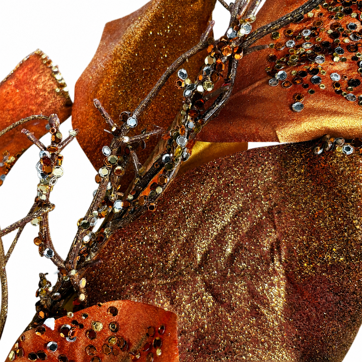 39" Chocolate/Gold Beaded Magnolia Leaf Spray