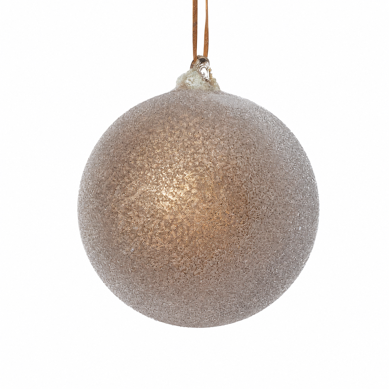 5" Diameter Glass Ball Ornament with Iced Beads-Brown