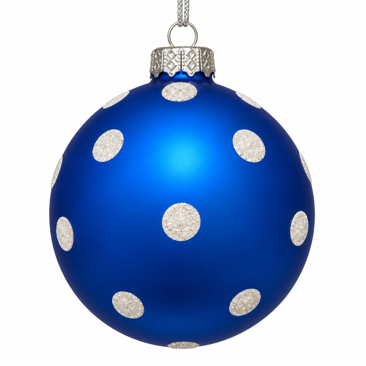 5" Glass Blue with White Polka Dot Ornament