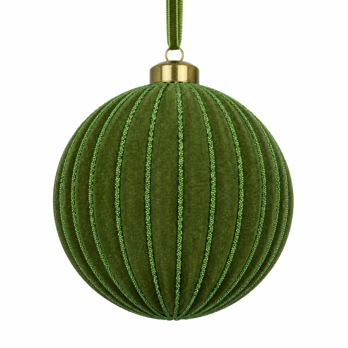 4" Diameter Glass Flocked Ball Hanging Ornament -Green