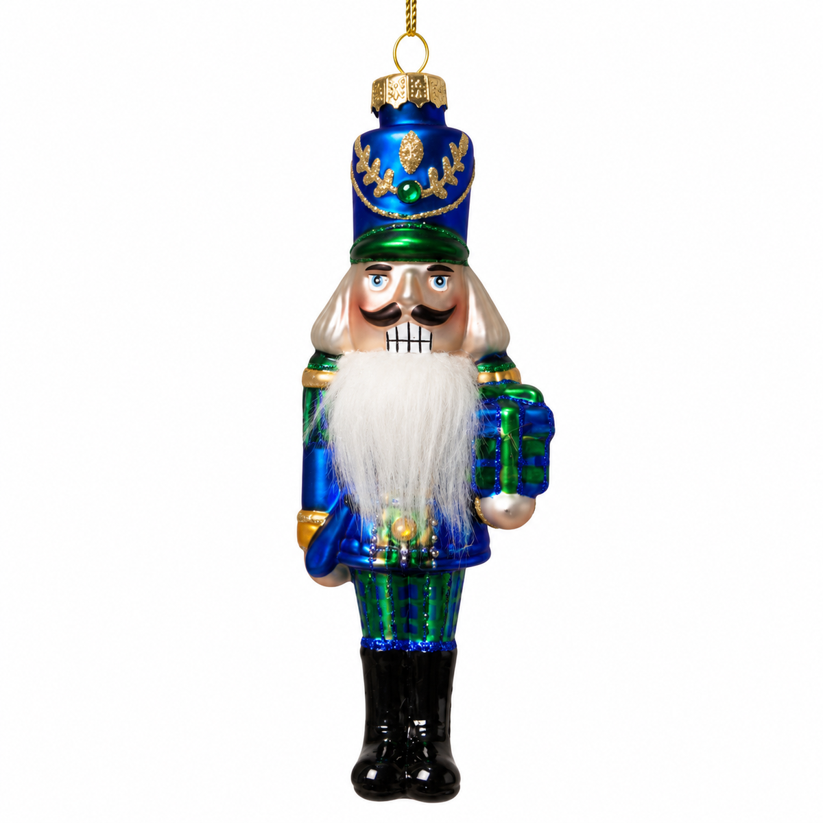 6" Blue and Green Glass Nutcracker w/ Gift