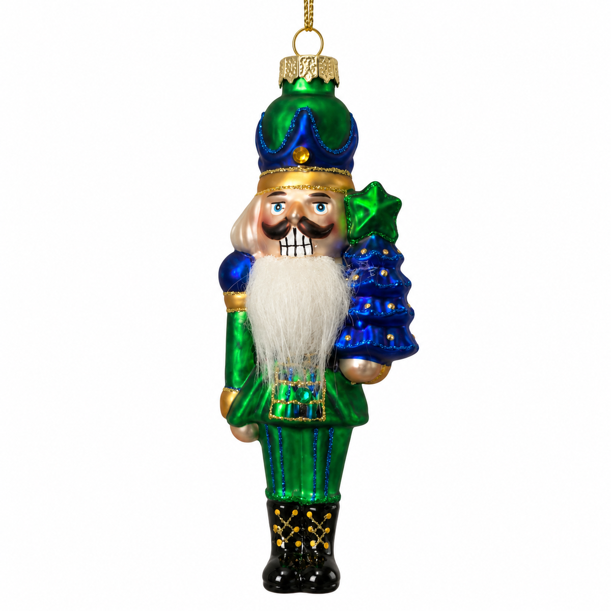 6" Blue and Green Glass Nutcracker w/ Blue Tree
