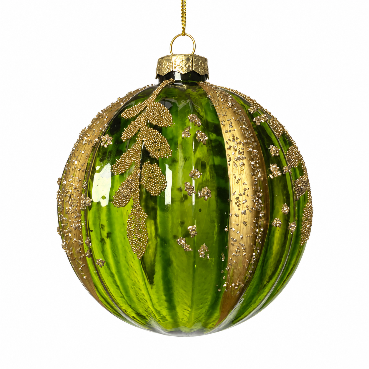 4" Glass Ball Ornament Green with Gold