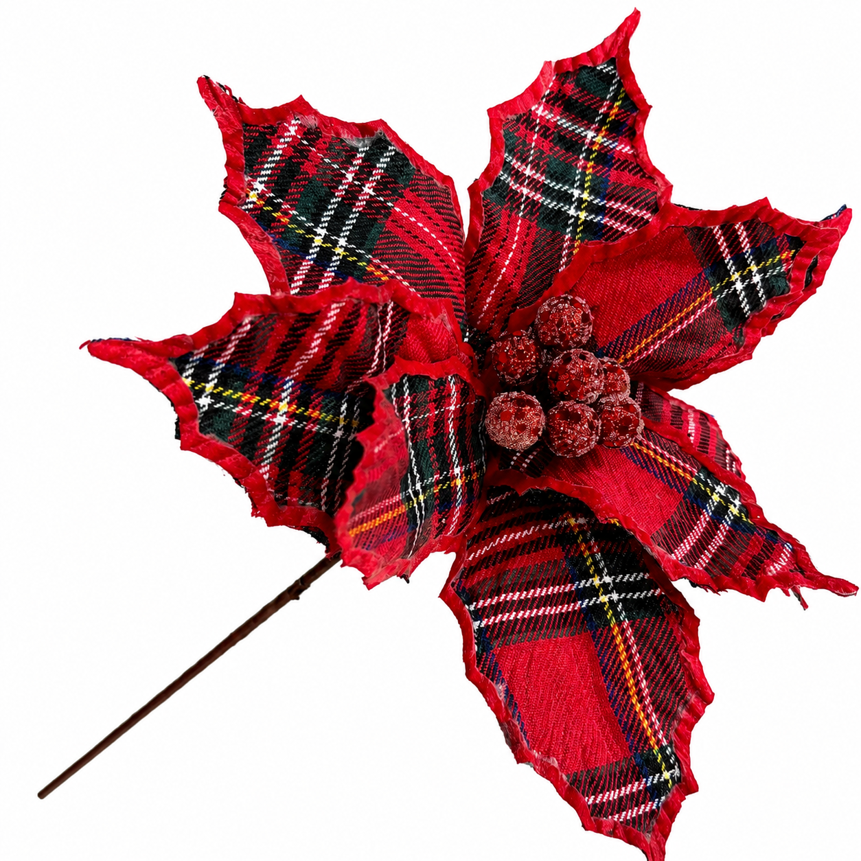 10" Diameter Red Plaid Poinsettia