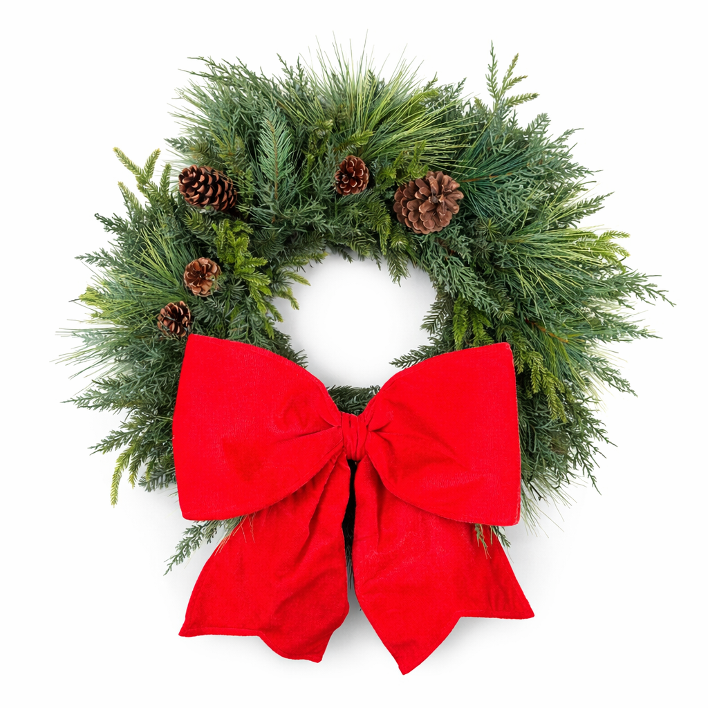 MEDIUM RED VELVET BOW WITH TIE 23"x15"