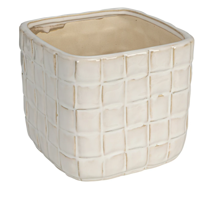 Stoneware Planter w/ Woven Pattern (Holds 6" Pot)