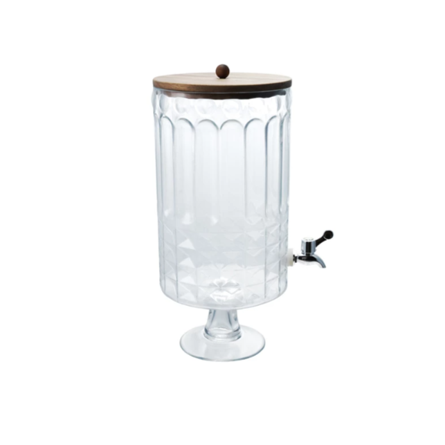 8 Quart Glass Footed Beverage Dispenser with Spout & Lid