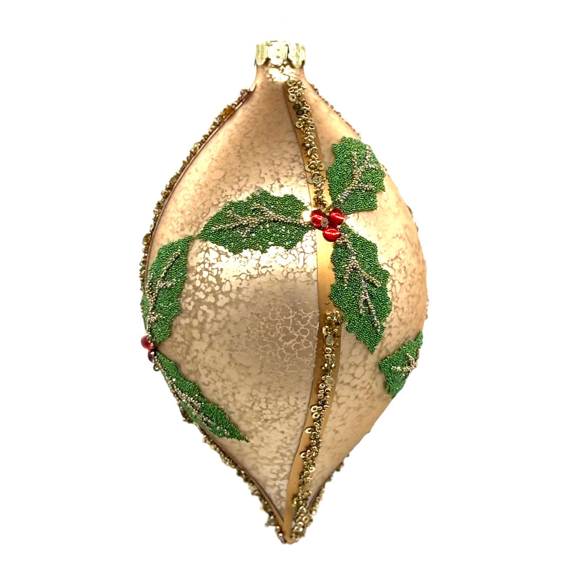 4.5" GOLD/GREEN HOLLY DOUBLE POINT ORN
