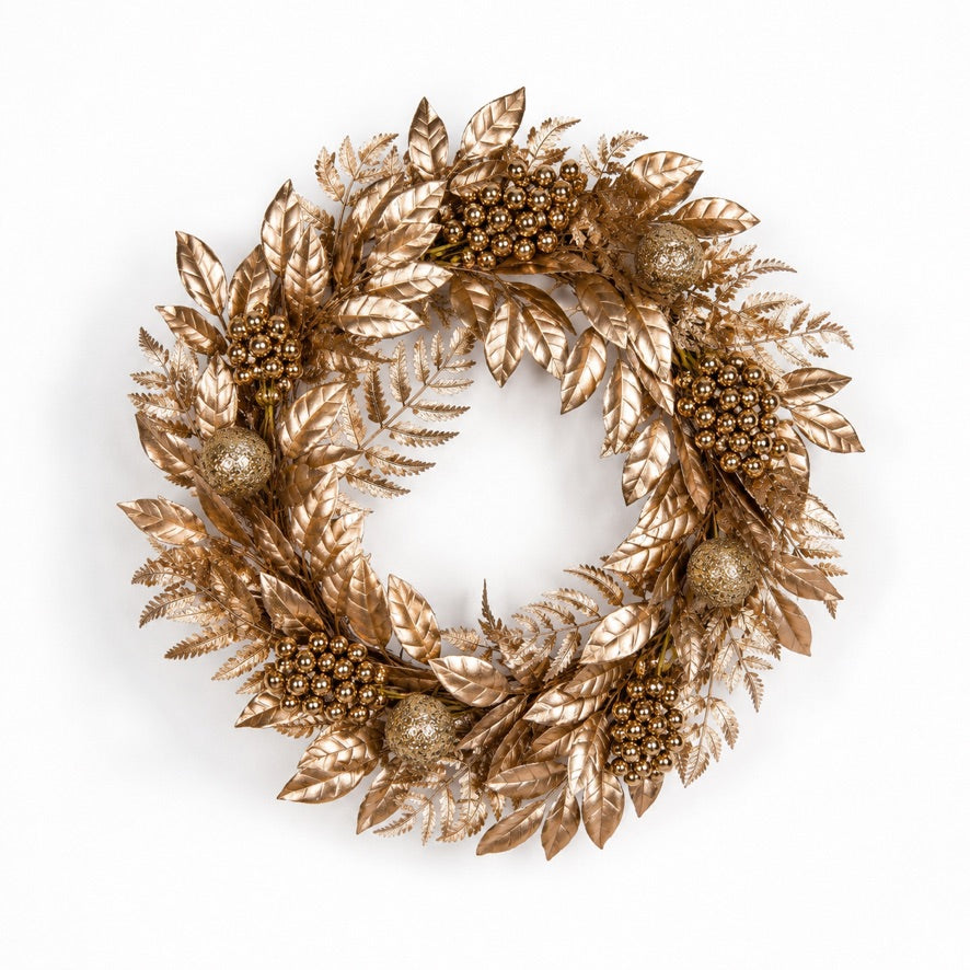 24" Gold Leaves and Berries Wreath
