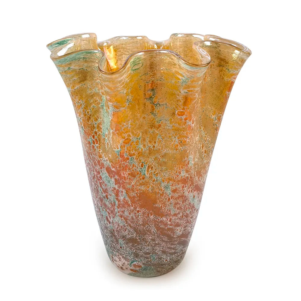 D12.5''H15.5''GLASS VASE AMBER AND BLUE