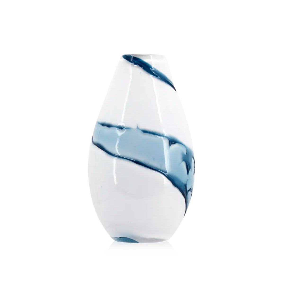 L8"W8"H13"GLASS VASE-WHITE/BLUE