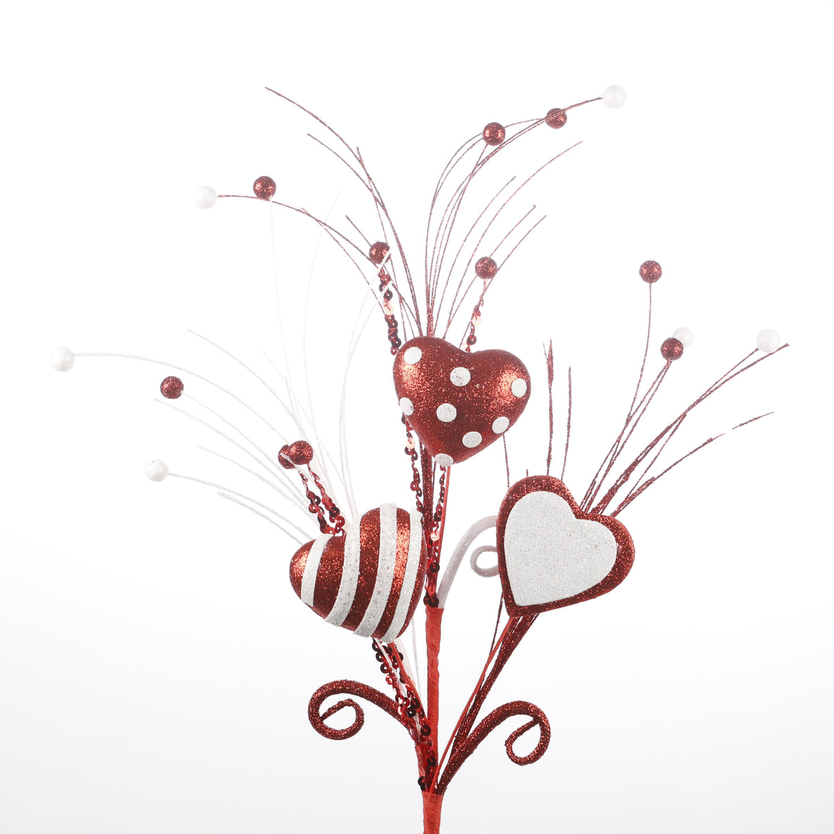 24" Glittered Heart Stem Red/White