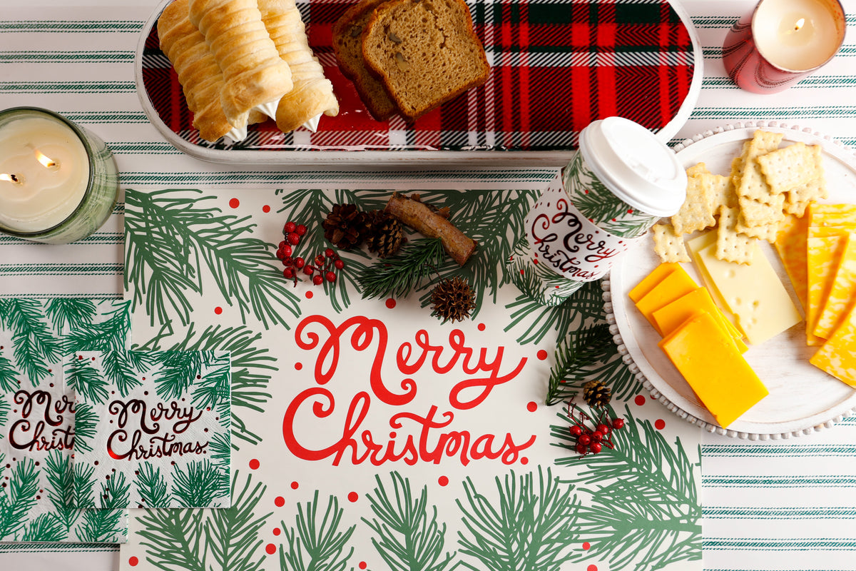 Pine Bough Merry Christmas Beverage Napkin..20 Pieces Per Pkg