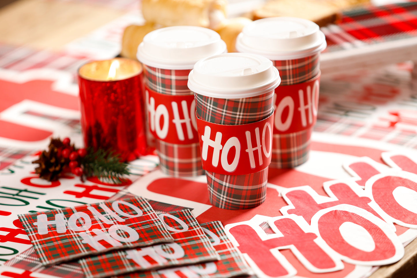 Hohoho On Plaid Beverage Napkin..20 Pieces Per Pkg
