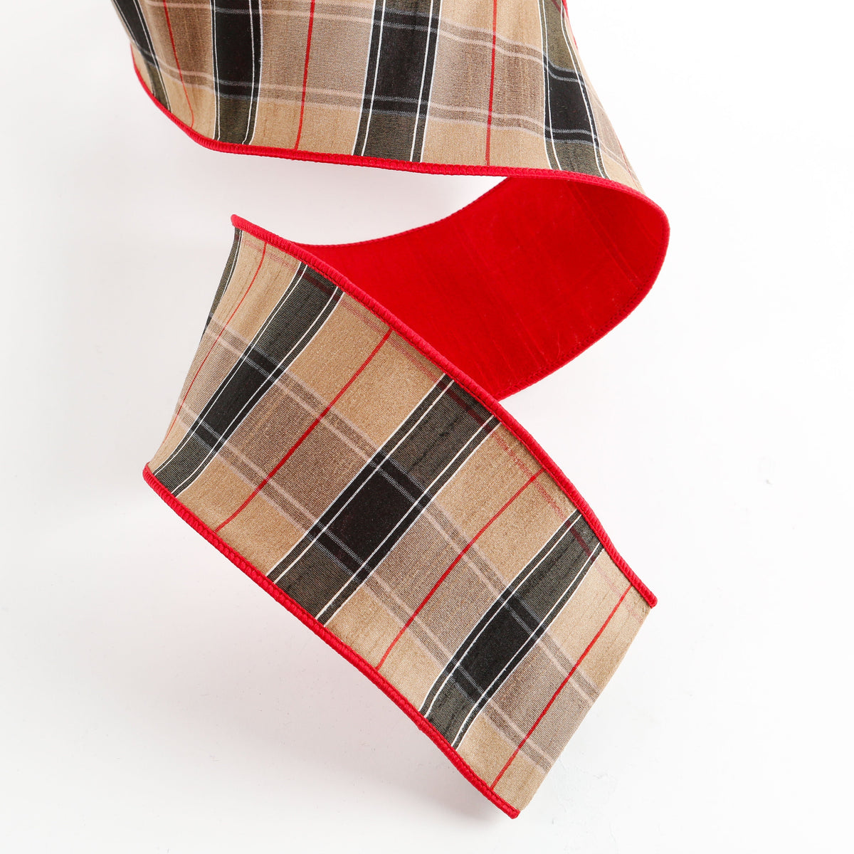 Tan Black Plaid-Fused Back Ribbon 4" X 5 Yards