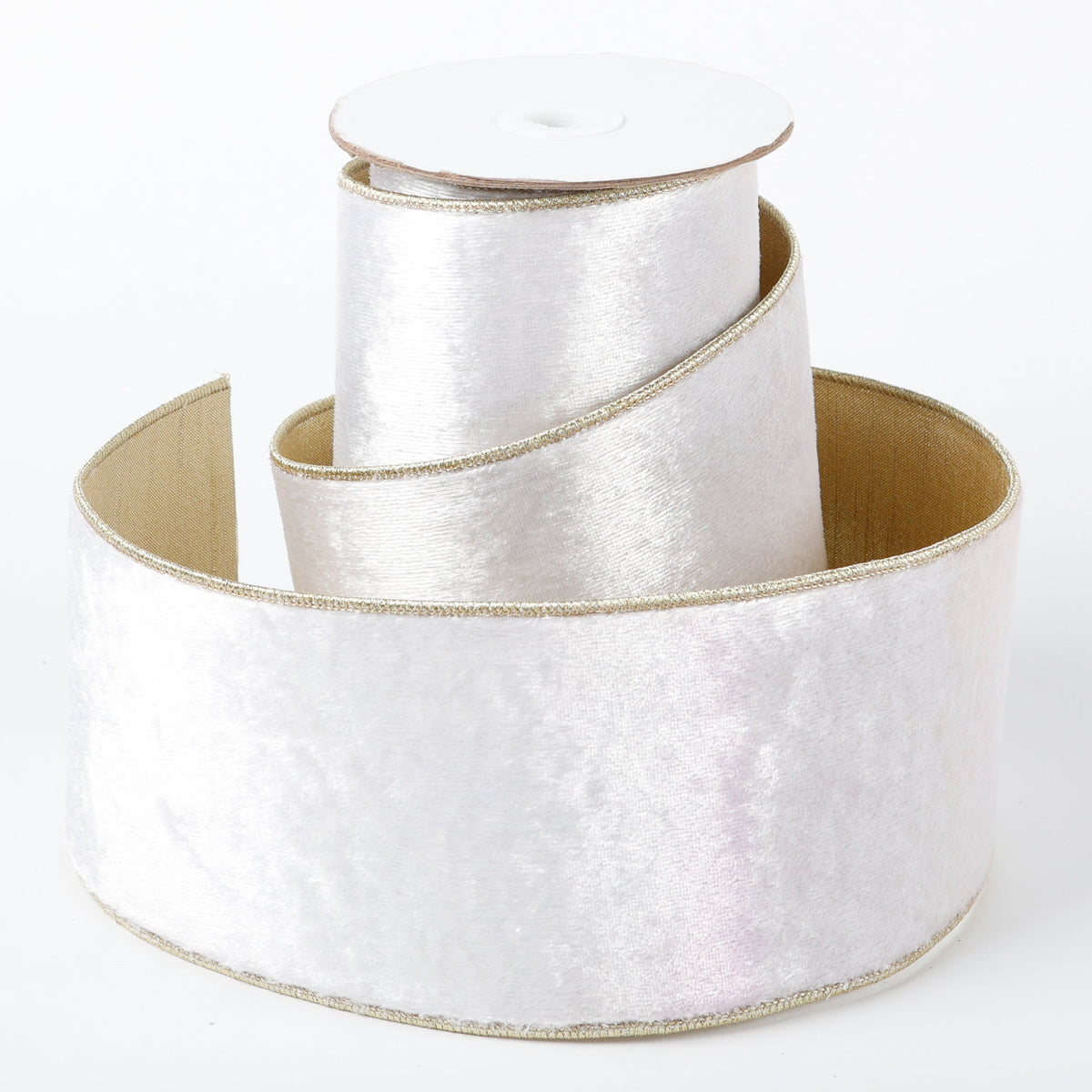 4" X 5 YDS WHITE VELVET GOLD DUP BACK RIBBON
