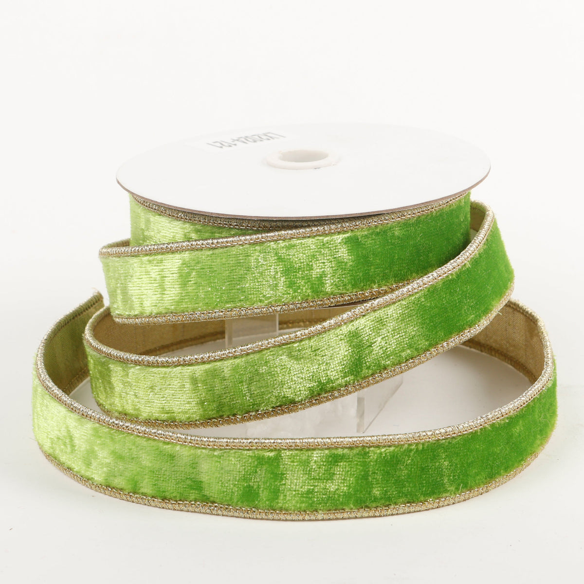 1" X 5 YDS LIME GREEN VELVET GOLD DUPION BACKED RIBBON