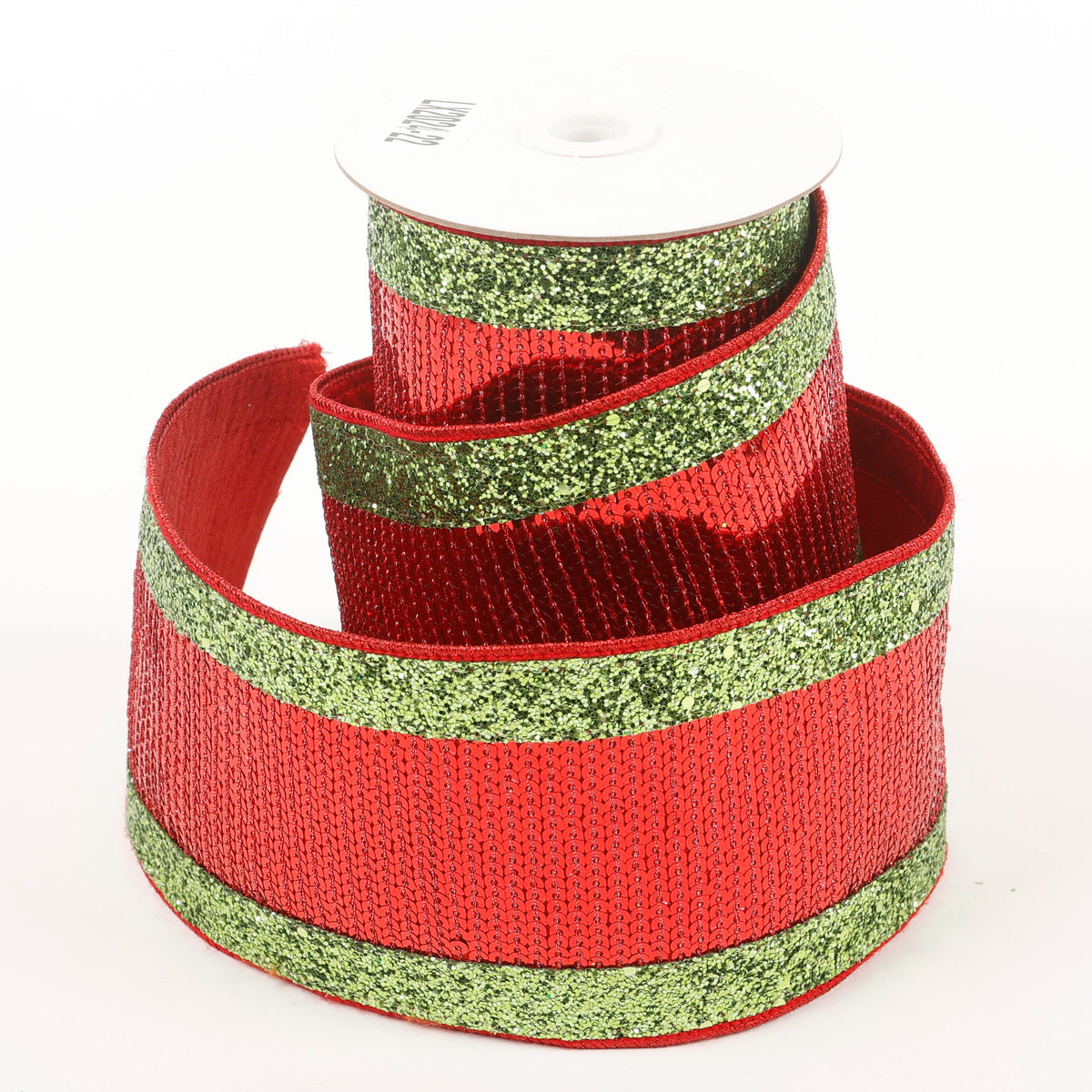 4" X 5 YDS Red Sequin with Green Edging Dupion Backed Ribbon