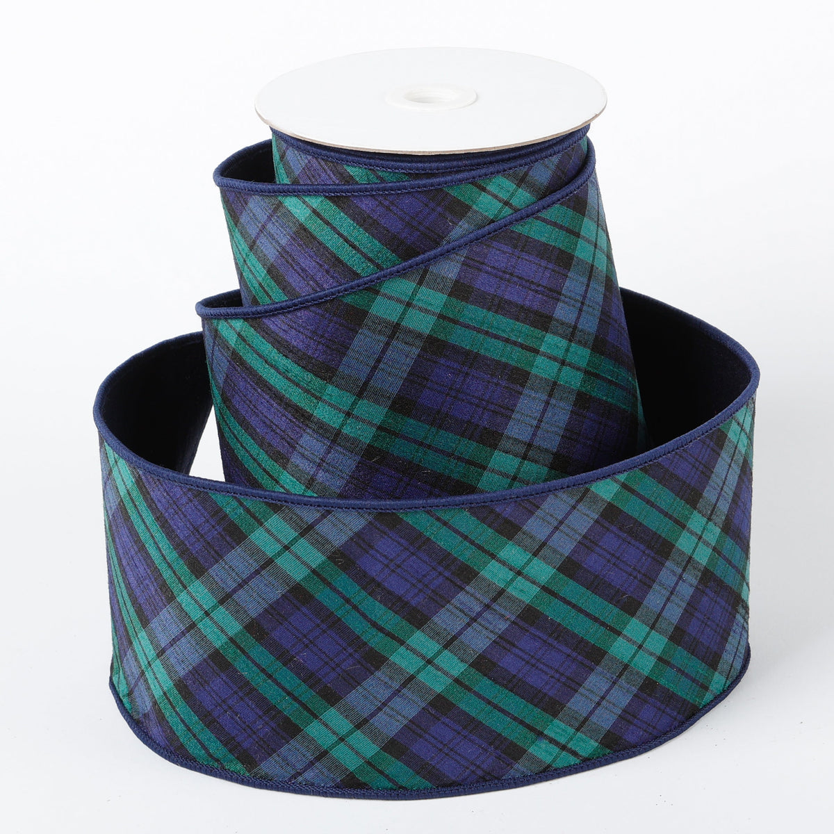 4"X5 YDS BLUE/GREEN PLAID DUPION BACKED RIBBON
