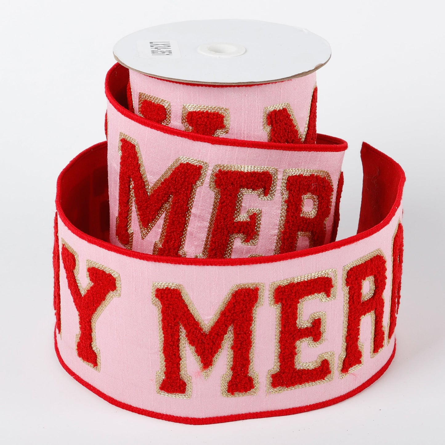 4" X 5 YDS PINK/RED MERRY DUPION BACKED RIBBON