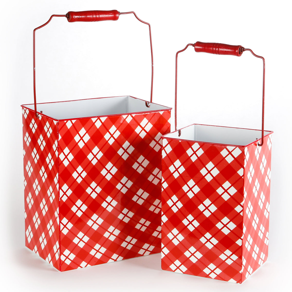Small Red Plaid Square Buckets- set of 2