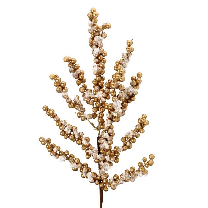 29" SNOW CRUSTED METALLIC BERRY CLUSTER SPRAY-GOLD