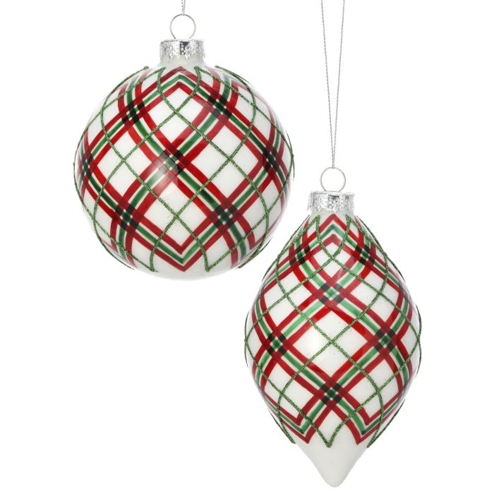 4.5" GLS PLAID BALL/FINIAL ORNAMENT (FINIAL ONLY)