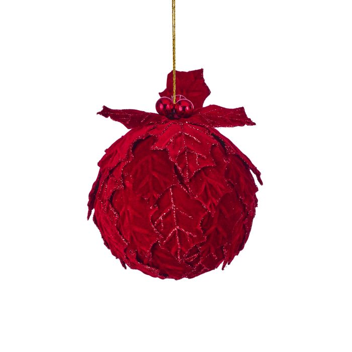 6" VELVET HOLLY LEAF KISSING BALLW/BALL
