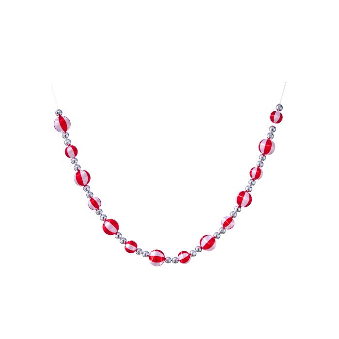 48" Satin Peppermint Ball Garland, Red/White