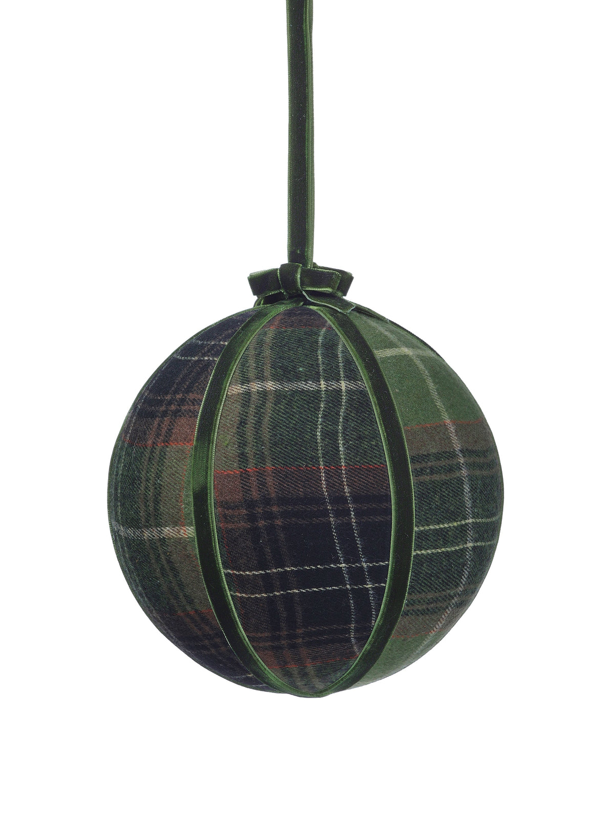6" PLAID VELVET BALL ORNAMENT-GRN
