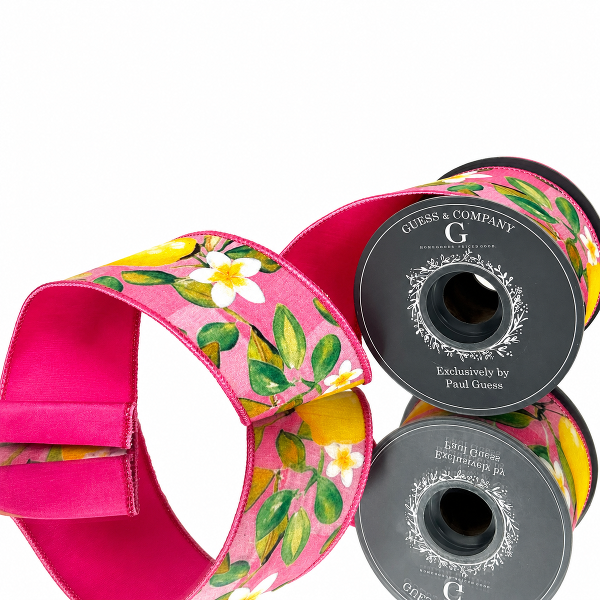 2.5"X5YD LEMON SPRING ON POLY COTTON WITH HOT PINK DUPION BACK