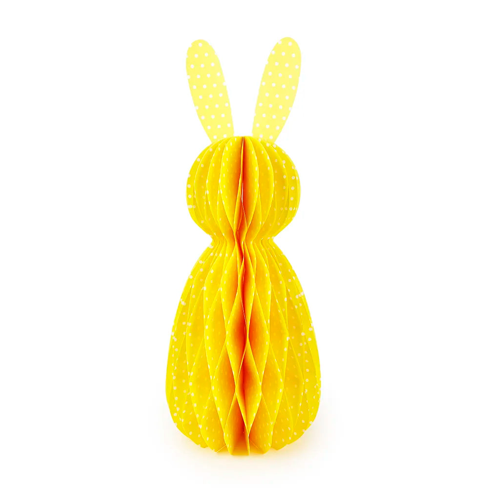 D10''H23.5''HONEYCOMB PAPER RABBIT WITH POLKA DOT-YELLOW FOLD OUT WITH MAGNET