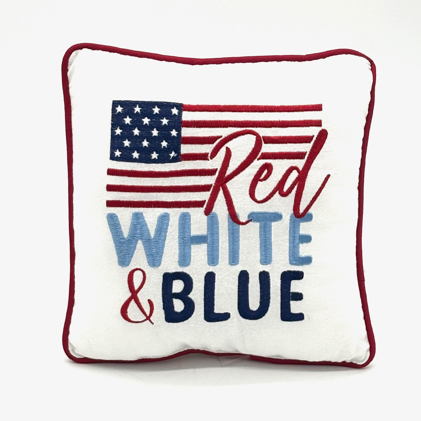 RED, WHITE AND BLUE FLAG PILLOW 10" X 10"
