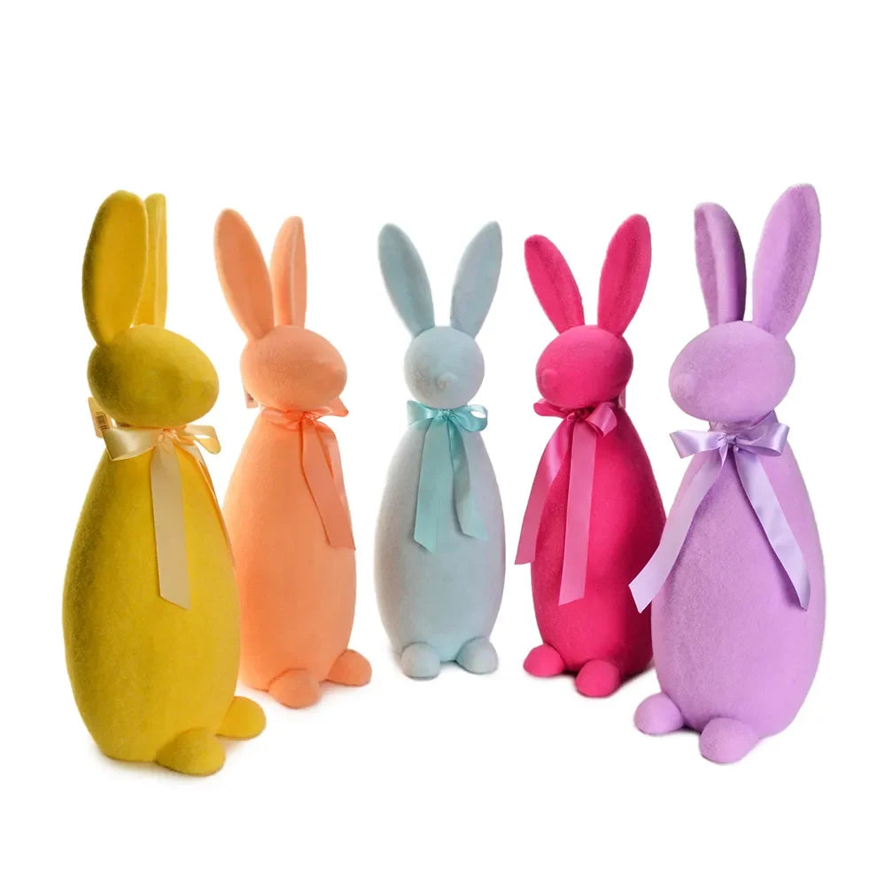 L9.4"W8.3"H26.4" FLOCKED EASTER RABBIT-(CORAL ONLY)
